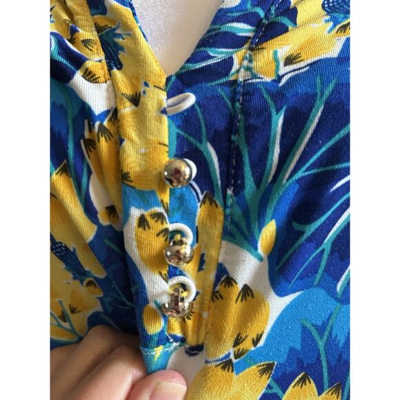 Ava & Grace Blouse Blue Yellow Floral Stretch Knit 3/4 Sleeve Popover Top 1X XL - Picture 11 of 11